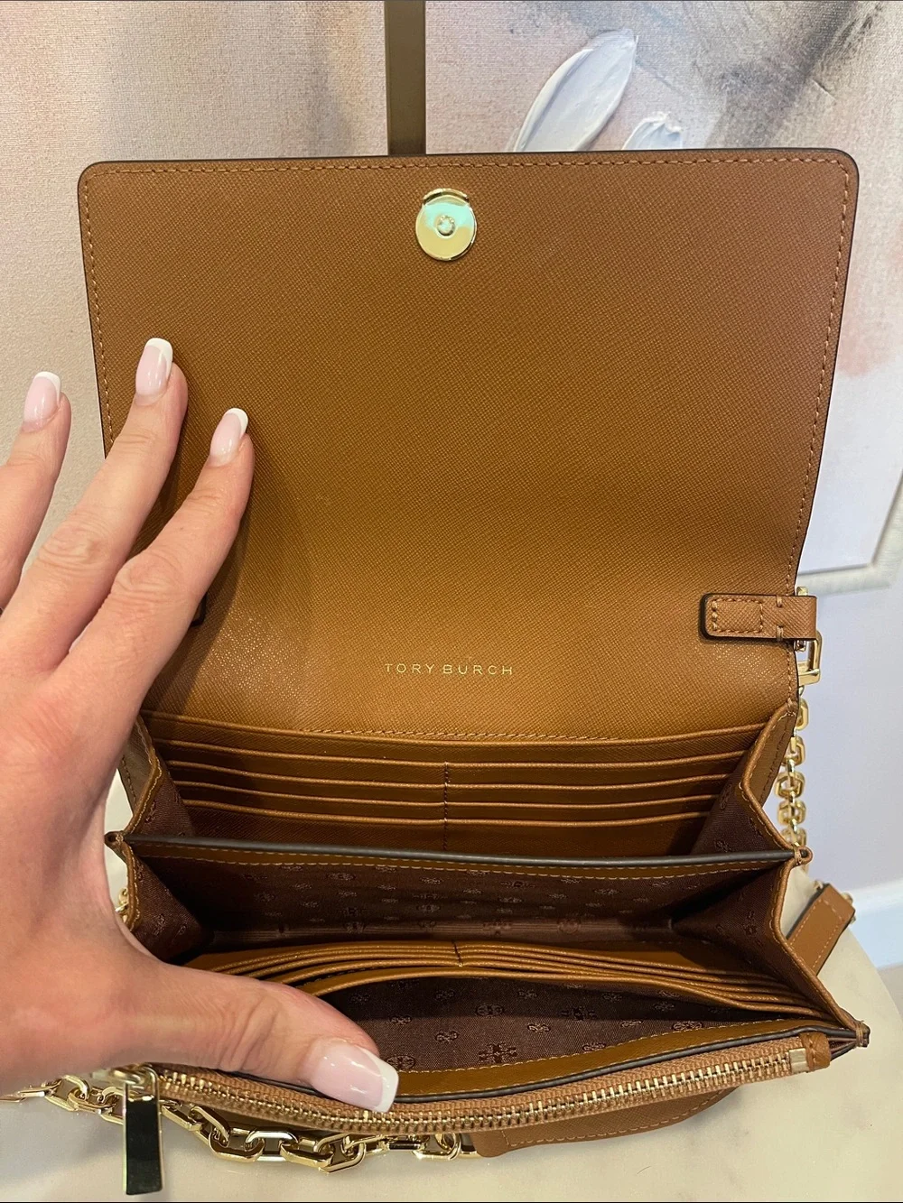 NWOT Tory Burch Tan Clemente Saffiano Leather Crossbody with Gold Logo